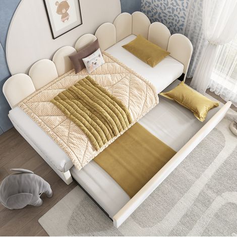 Divano Letto 90x200 cm con Letto Estraibile in Velluto Beige (1/5)