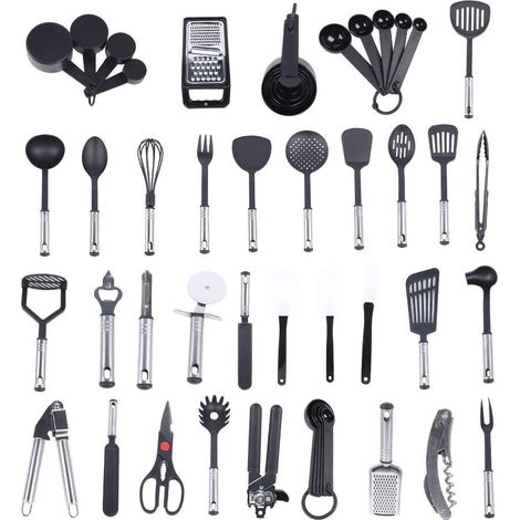 Gojoy – Lot de 40 ustensiles de cuisine en silicone antiadhésifs – Résistants à la chaleur – Poignée en acier inoxydable – Pour cuisson et remuer (1/5)