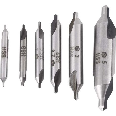 6pcs HSS 60° Center Drill Bits Kit Ø 1/1.5/2/2.5/3/5mm for Metal MUMU (1/4)