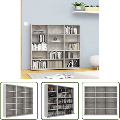 The Living Store Armoire à CD Gris béton 102x23x89,5 cm Bois d’ingénierie - Meuble Rangement Cd - Bibliothèque Cd - Meuble Audio - Rangement Disque - Armoire Cd Gris (1/5)
