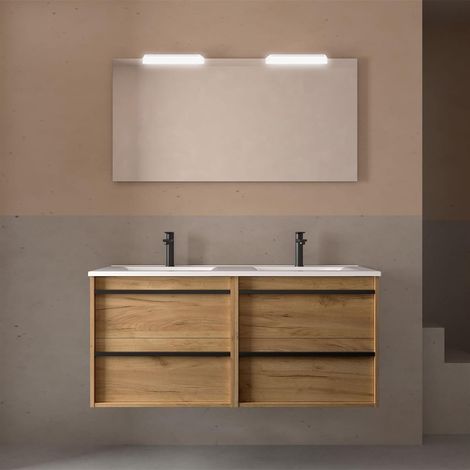 Ensemble complet ATTILA 1200 4 tiroirs CHÊNE D'AFRIQUE + meuble-lavabo + miroir + lampe (1/2)