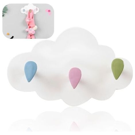 Patère Murale Enfant Forme Nuage - 3 Crochets Porte-Manteau, Installation Sans Perçage pour Chambre d’Enfant (1/5)