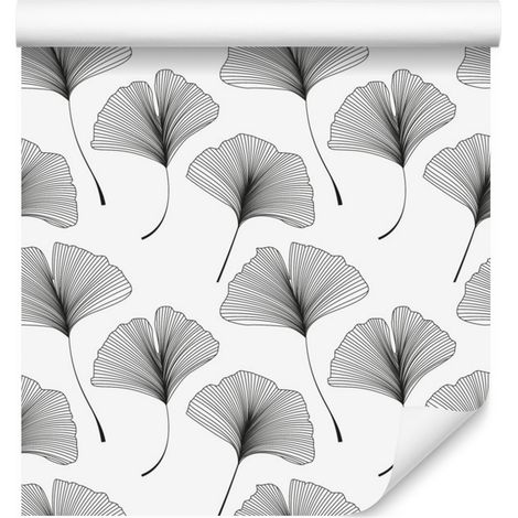 Papel pintado de hojas blancas y negras para salón y dormitorio, 50x1000 cm. (1/5)