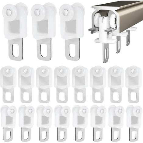 White Stainless Steel Plastic Roller Rail Rail Slider Trolley Silent Accessory Rod Hook Heavy Suspension Slider Bracket 1.3 Inches