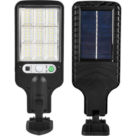Farolas LED solares para exteriores con sensor de movimiento PIR de 120°, 3 modos y mando a distancia (negras). (1/5)