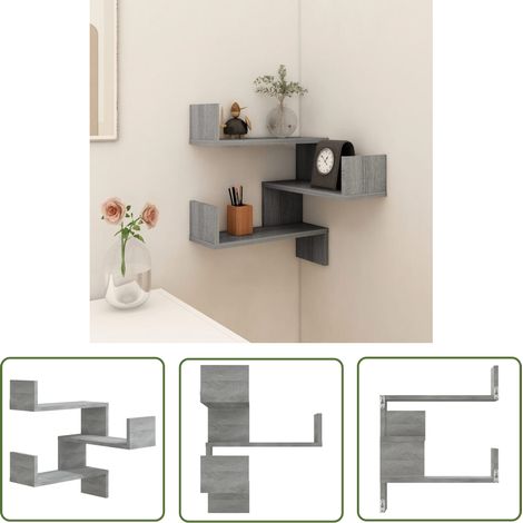 The Living Store Étagère d'angle murale Sonoma gris 40x40x50cm Bois d'ingénierie - Étagère Murale - Étagère D'angle - Meuble Mural - Décoration Murale - Rangement Mural (1/5)