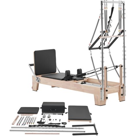 Mophorn Reformer Pilates en Bois, Machine de Pilates Charge 181,44 kg, Équipement d'Exercice avec Résistance Double, Boîte et Planche de Saut, pour Tous Niveaux, Usage à Domicile ou Studio de Yoga