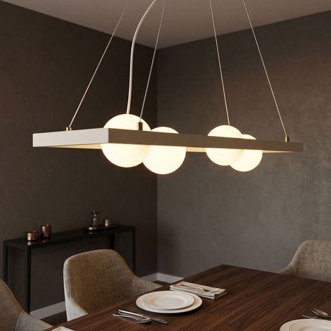 LED Pendelleuchte Höhenverstellbar Hängelampe Sandfarben 4-Flammig Glas L 84 cm (1/5)