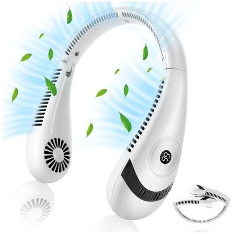 USB-Ventilator – Tragbarer Nackenventilator mit LED-Anzeige, faltbar, 5000-mAh-Akku, 3 Geschwindigkeitsstufen, ideal zum Kochen im Freien, fürs Büro, Camping und Reisen, Weiß (1/5)
