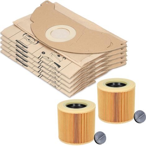 Sac Aspirateur Karcher WD3, Lot de 6, Référence 6.959-130.0, Papier Filtrant pour Aspirateur Eau et Poussière, Pièce Rechange (1/5)