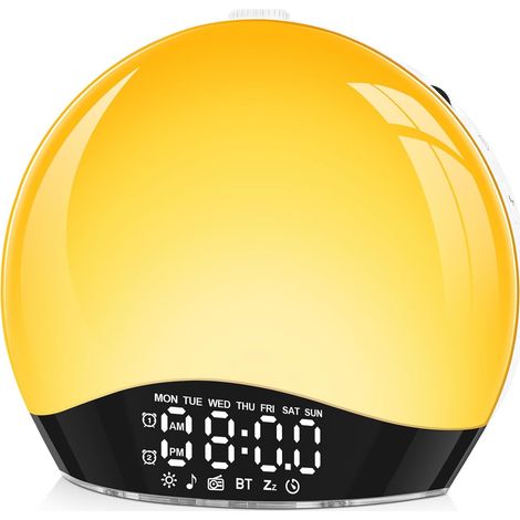 Eveil Lumière Simulateur D'aube Sur Lampe De Chevet LED, 2 Alarmes Avec Fonction Snooze, 17 Couleurs De Lumière, 22 Sons Naturels, 20 Niveaux De Luminosité, Éclairage D'ambiance, Lampe De Chevet (1/5)
