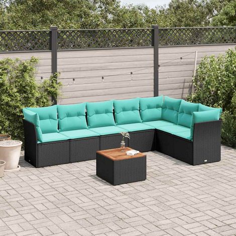 vidaXL Salon de jardin 8 pcs avec coussins noir résine tressée