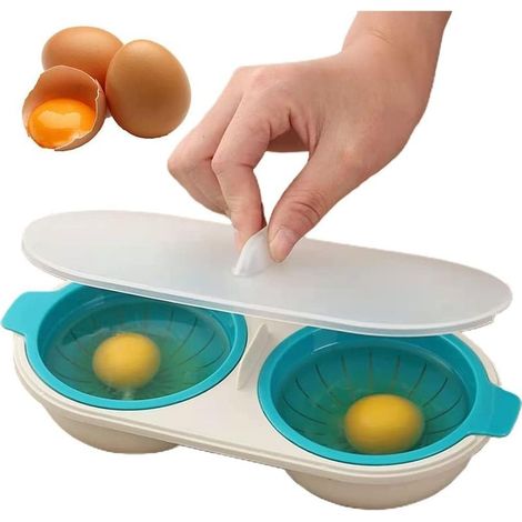 Egg Poacher, 2 Cup Microwave Egg Poacher, Microwave Poached Egg Maker, Microwave Egg Stencil with Cover, Black (1/5)