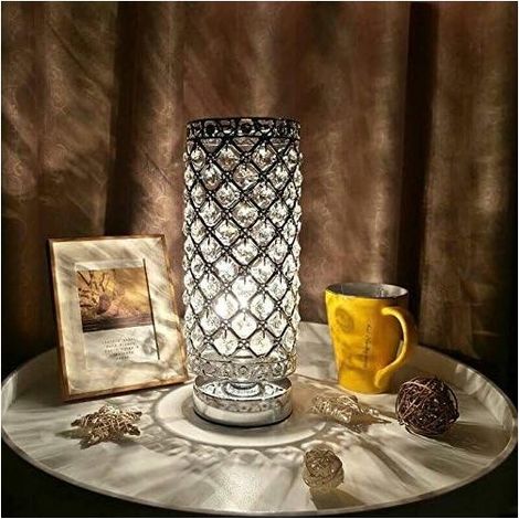 Lampe en cristal, lampe de chevet abat-jour, lampe de table en argent cristal de mode créative, pour commode de bibliothèque de chambre à coucher de salon d'hôtel (sans ampoule) - RW (1/5)