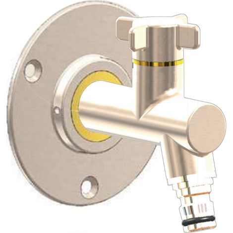 Robinet de jardin antigel OSLO vertical Mâle 1/2" (15/21) avec son applique Multicouche Ø16x2 - Nickel - Anquier