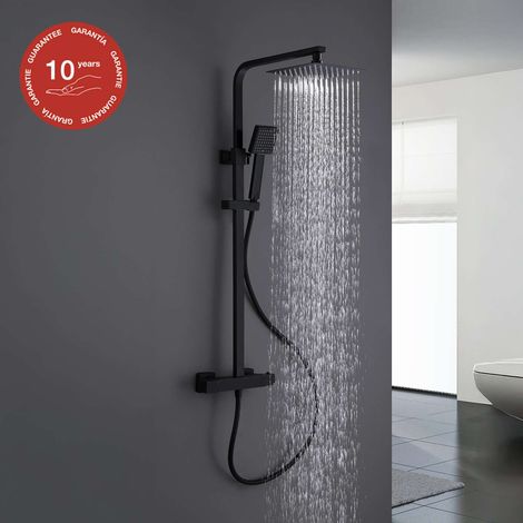 Colonne de douche thermostatique noir mat AISI 304 – Barre extensible 78-126 cm – Pommeau 25x25 cm – Technologie Cold Touch (1/5)