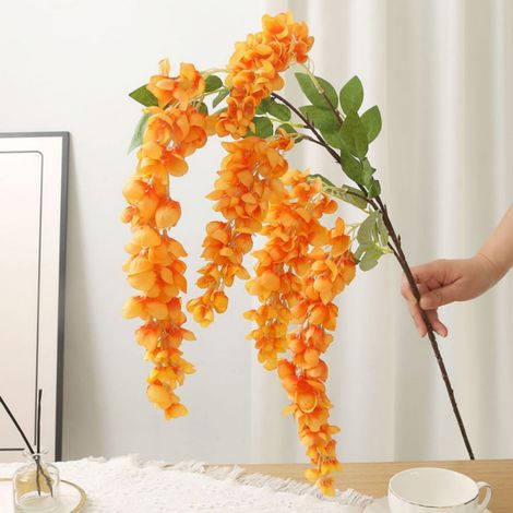 Bouquet De Fleurs Artificielles - 5 Tiges Dont Cerisier 120 cm - Pour Décoration De Table Centre De Table Salle À Manger - 1 Pièce Orange (1/5)