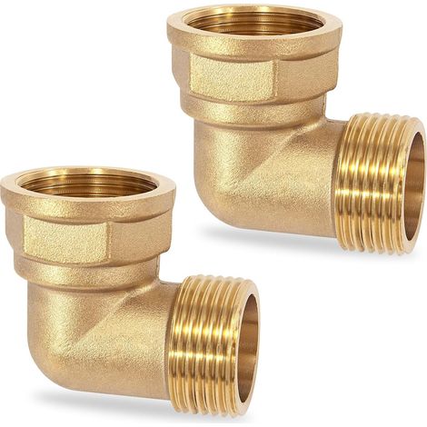 Lot de 2 coudes en laiton 90° 1" IG/AG DN25 coudés en laiton - Raccords filetés 1" - Pour tuyau d'eau et eau potable (1/5)