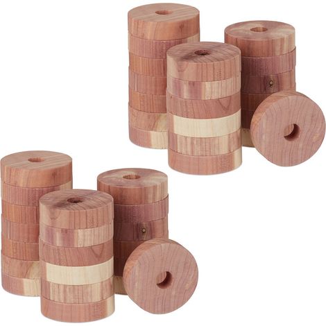 Anneaux anti-mites bois de cèdre, lot de 40, armoire vêtement, piège, répulsif naturel, 4 cm, nature (1/4)
