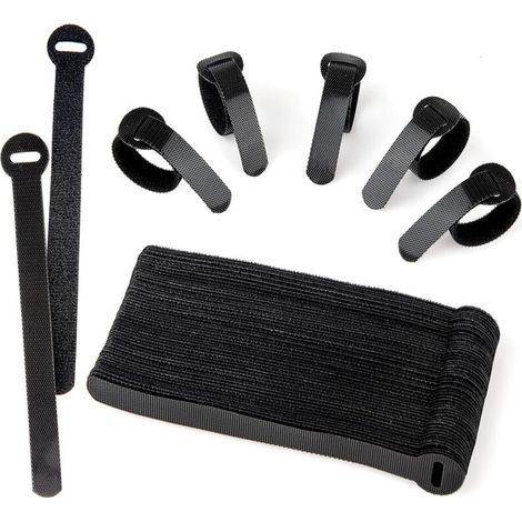 Pack of 60 adjustable black reusable cable ties with hook and loop for PC cable management, cable organization, TV, office (1/5)