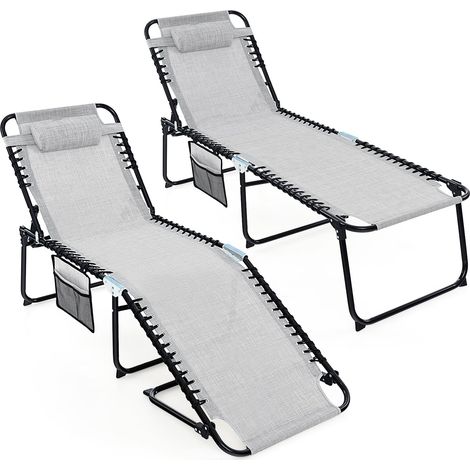 COSTWAY Patio Folding Chaise Lounge Chair Portable Sun Lounger-Gray (1/5)