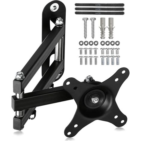 Support TV Mural pour Moniteur et Télévision Plat/Incurvé de 15-32 Pouces, Rotation à 360° Inclinaison 20°, VESA 75x75 / 100x100mm jusqu'à 13 kg, Support Mural TV, Noir (1/5)