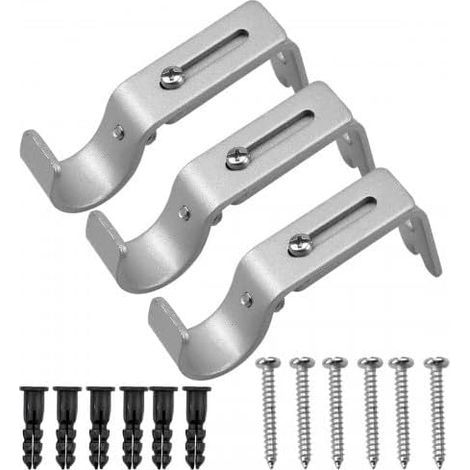 Lot de 3 Supports de Tringle à Rideau Réglables en Métal avec Vis et Chevilles, Support Mural en Argent pour Tringle à Rideau Fixation Durable pour Maison Chambre Bureau Salle de Bain (1/5)
