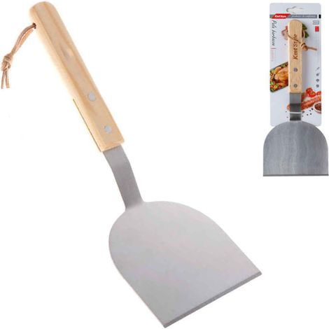 TrAdE Shop Traesio - Spatola Barbecue Per Pesce Acciaio Inox Impugnatura In Legno Grigliate 30,5cm -