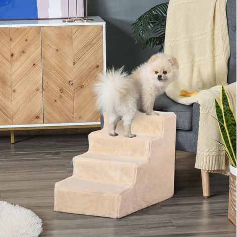 Escalier pour animaux 4 marches avec housse amovible en peluche, beige, 60 x 35 x 44 cm DESVIAE (1/5)