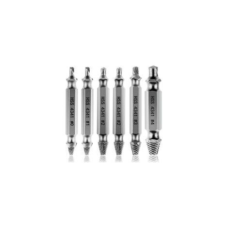 Extracteurs de vis endommagés [6 pièces], extracteur de vis, extracteur de boulon cassé en acier HSS 4341, dureté supérieure à 63 HRC (1/4)