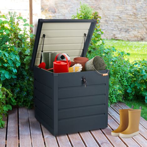 Caja metálica con cerradura para jardín gris carbón 200L 68x62,5x63 cm