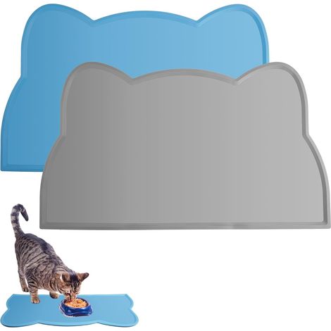 2 Pièces Tapis Chat Gamelle,44×25,5 cm Tapis Gamelle Chien en Silicone Imperméable,Tapis pour Gamelle Chien Antidérapant,Tapis Nourriture Chat,Facile à Nettoyer,sans BPA,Gris, Bleu (1/5)