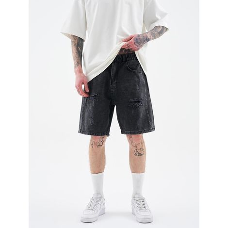 Pantalones cortos vaqueros desgastados de color gris oscuro para hombre de MyStars, color negro b谩sico, talla 29 (1/5)