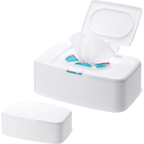 Feuchttuchbox – 2 Stück – Kunststoff – mit Deckel – für Baby, Zuhause, Büro – Weiß, 17 x 10 x 6 cm (1/5)