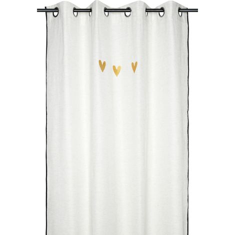 Rideau tamisant en polylin à motif cœur Ecru 140x260 cm (1/2)