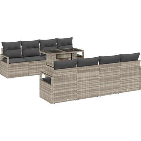 Maison Exclusive - Set Divano da Giardino 9 pz 6-Numero di posti Grigio chiaro (1/5)