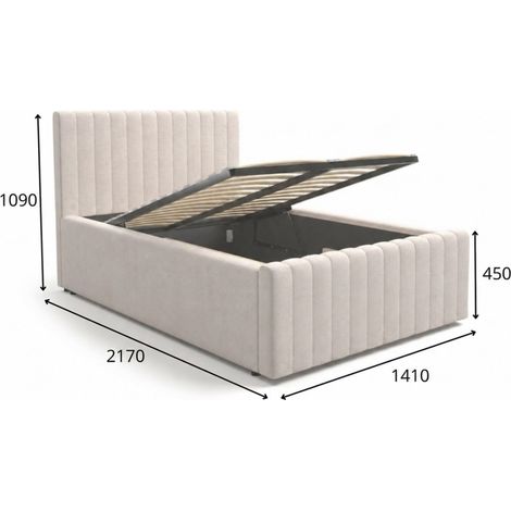 Letto contenitore ELORIA 120x200 in tessuto bouclé beige con testiera capitonnata e rete inclusa (1/5)