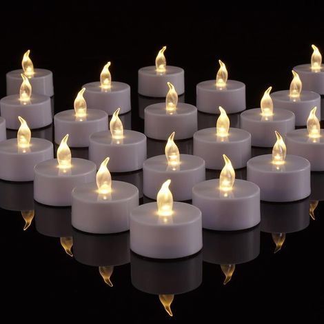 Bougies chauffe-plat LED Lot de 24 (Piles CR2032 Incluses) Flamme Realiste, 200+ Heures, Sans Feu pour Mariage, Fetes, Maison, Jardin, Terrasse - Lumière Blanc Chaud. (1/5)