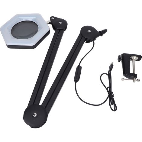 Lampe LED grossissante rotative, pince ajustable 3 modes, lampe de bureau loupe avec cache (1/5)