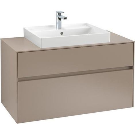 Villeroy &amp Boch Collaro Meuble pour lavabo avec éclairage, 1000x548x500 mm, 2 tiroirs, pour lavabo au milieu, C019L0, Coloris: Façade/carcasse : Blanc brillant, poignée : Blanc mat - C019L0DH