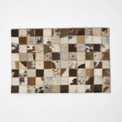 HOMESCAPES Block Check Brown Leather Placemats Set of 4