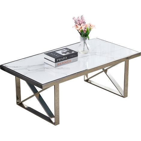 Table Basse LEVANTO – Chrome & Marbre Blanc – 120x60x45 cm (1/3)