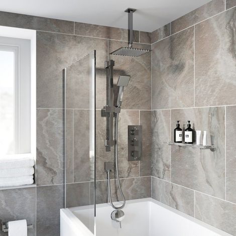 Thermostatic Square Concealed Shower Ceiling Mounted Adjustable Riser Handset (1/5)