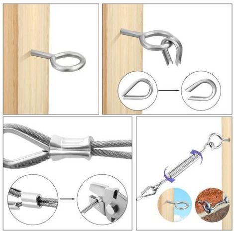 M5 Tendeur Kit pour 1/16quot Cable Metalique,Kit de Tendeur en Acier Inoxydable 304,M5 Tendeur Crochet et oeil,M2 cosses de cble, M5 Crochets à Vis à Oeillet,M2 Manchons de Cble (1/3)