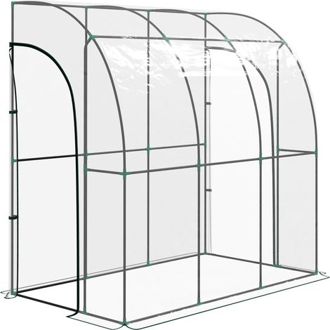 Serre adossée de jardin et balcon, bâche PVC renforcée transparente, 2 portes enroulables, dimensions 214x118x212 cm (1/5)