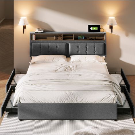 Letto matrimoniale contenitore 140x200 con USB OKMYHOME
