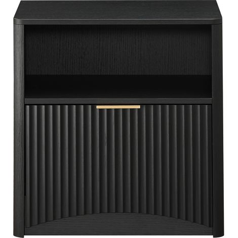 Mesita de noche negra con estante abierto y cajón, tirador dorado, 58 x 38 x 60 cm, MODENUIT (1/5)