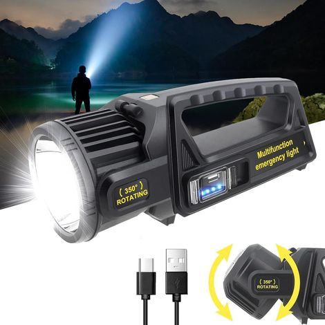 1300000 L Spotlight, Rechargeable Led Spotlight Flashlight with 350° Rotate Head, 9 Modes Super Bright Spot Lights Outdoor Handheld, IPX6 Waterproof Solar Flashlight for Emergencies (1/5)