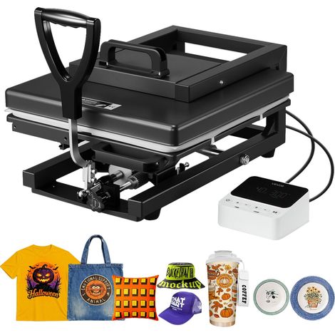 Presse à Chaud pour T-shirts, Presse à Transfert Thermique 5-en-1, avec Platine Chauffant de 38 x 38 cm, Chauffe Rapide et Uniforme, pour Sublimation Tasses Gobelets Casquettes et Assiettes (1/5)