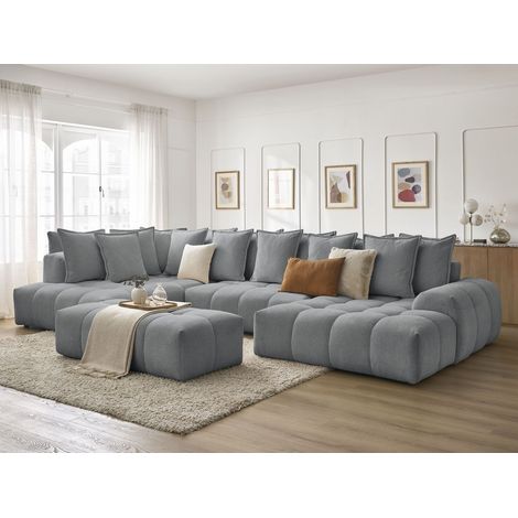 Bobochic – Canapé panoramique convertible coffre EVEREST – Tissu chiné – 5 places – Longueur de couchage 345 cm – Largeur de couchage 153 cm – Style moderne